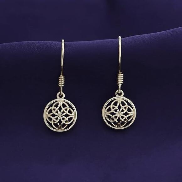 Celtic Knot Round Drop Earrings In 14K Gold Over Sterling Silver - Picture 2 of 4